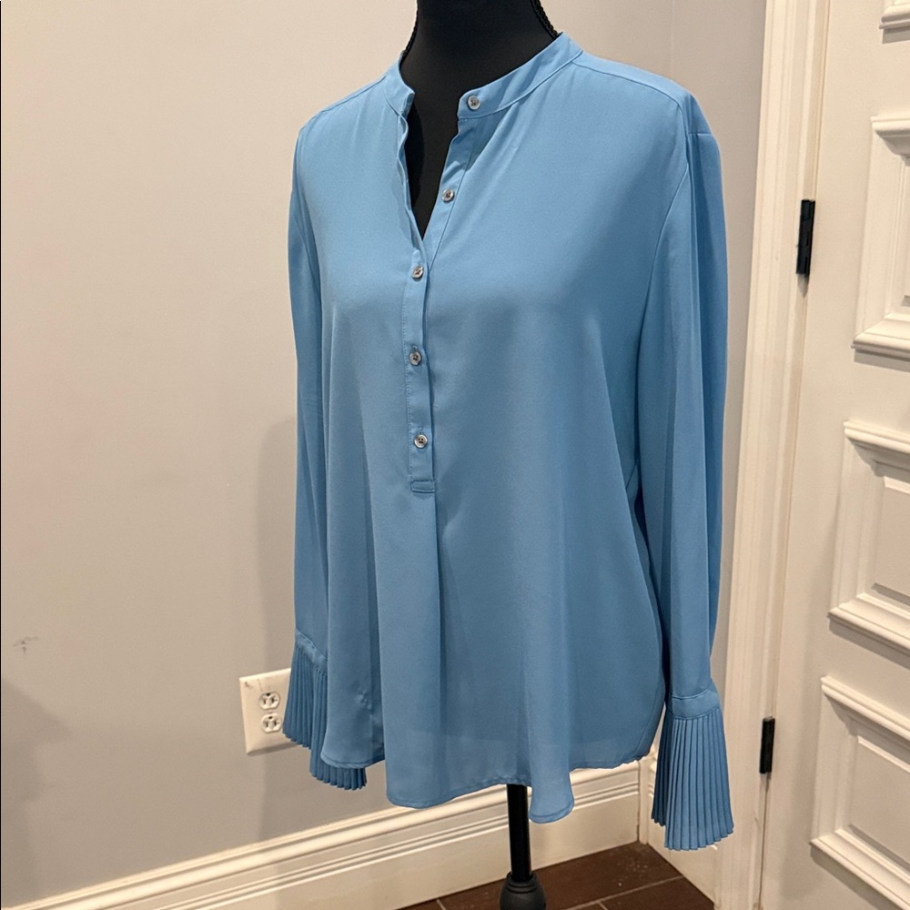 Ann Taylor Factory Sky Blue Pleated Cuff Blouse - Picture 2 of 6